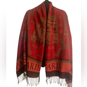 Paris Eiffel Tower Arc De Triomphe Notre Dame Scarf Shawl Wrap Throw Blanket